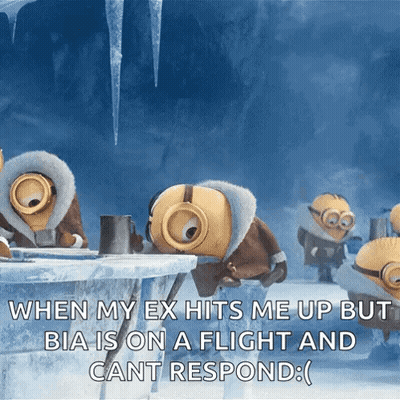 A Group Of Minions Are Sitting Around A Table With A Caption That Says When My Ex Hits Me Up GIF