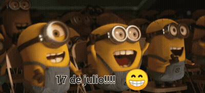 A Group Of Minions Are Sitting In A Row With The Words 17 De Julio Written Above Them GIF
