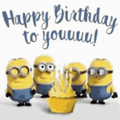 A Group Of Minions Are Standing Around A Cupcake With A Candle In It And The Words `` Happy Birthday To You ! '' GIF