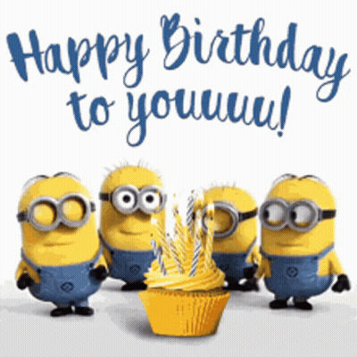 A Group Of Minions Are Standing Around A Cupcake With Candles And The Words Happy Birthday To You GIF