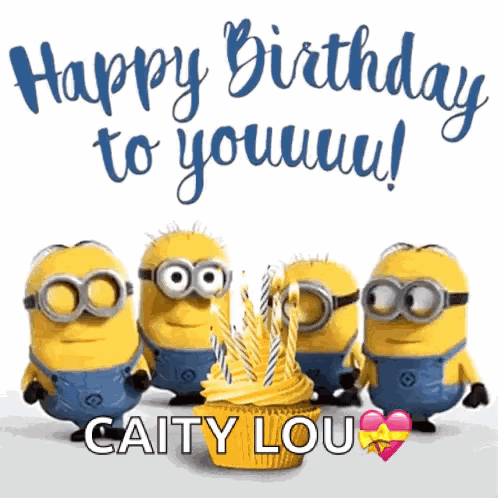 A Group Of Minions Are Standing Around A Cupcake With Candles And The Words Happy Birthday To You Written On It GIF