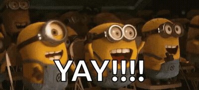 A Group Of Minions Are Standing Next To Each Other And Laughing And Saying Yay . GIF