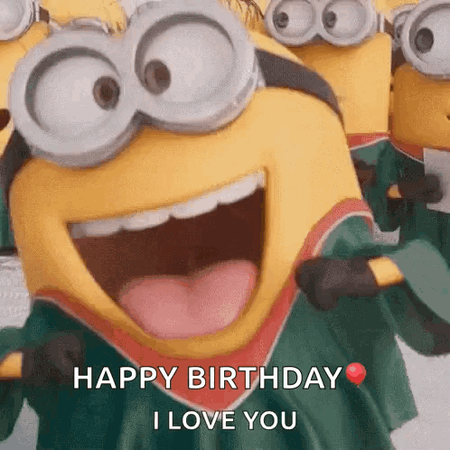 A Group Of Minions Are Standing Next To Each Other And Laughing With Their Mouths Open . GIF