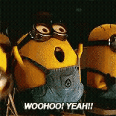 A Group Of Minions Are Standing Next To Each Other And One Of Them Says Woohoo Yeah . GIF