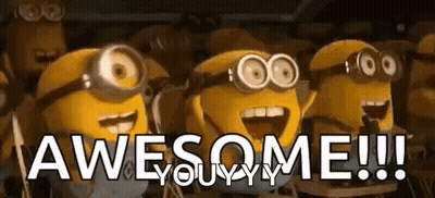 A Group Of Minions Are Standing Next To Each Other And Saying `` Awesome !!! '' . GIF