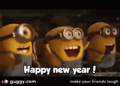 A Group Of Minions Are Standing Next To Each Other And Saying Happy New Year GIF