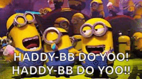 A Group Of Minions Are Standing Next To Each Other And Shouting . GIF