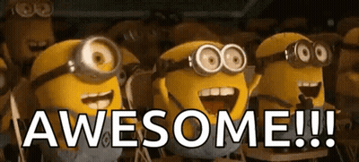 A Group Of Minions Are Standing Next To Each Other With The Words Awesome Written Above Them . GIF