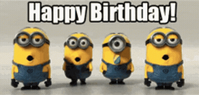 A Group Of Minions Are Standing Next To Each Other With Their Mouths Open And The Words Happy Birthday . GIF
