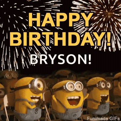 A Group Of Minions Standing In Front Of A Fireworks Display . GIF