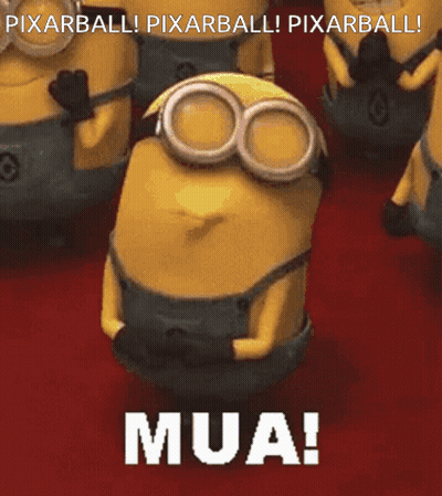 A Group Of Minions Standing Next To Each Other With A Caption That Says Mua GIF