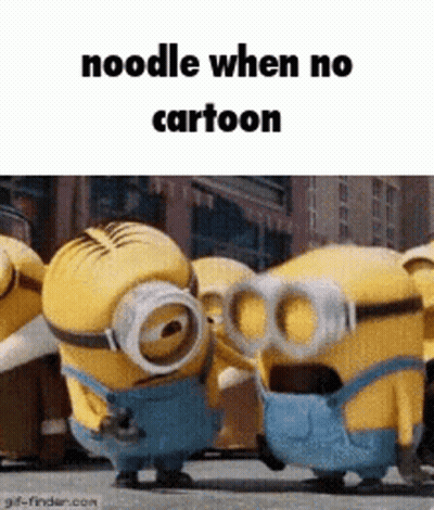 A Group Of Minions Standing Next To Each Other With The Words Noodle When No Cartoon GIF