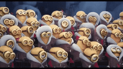 A Group Of Minions Wearing Hoods And Goggles Are Gathered Together GIF