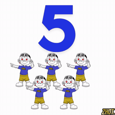 A Group Of Monkeys Are Standing In Front Of The Number Five GIF