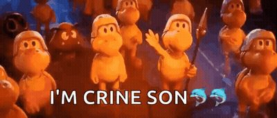 A Group Of Monkeys Are Standing Next To Each Other With The Words I 'M Crine Son Written Above Them GIF