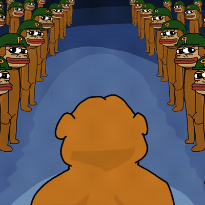 A Group Of Monkeys Wearing Green Hats With Letters P And Q On Them GIF