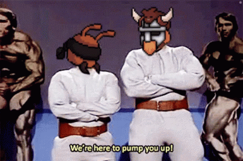 A Group Of Muscular Men Are Standing Next To Each Other And One Of Them Says We 'Re Here To Pump You Up . GIF