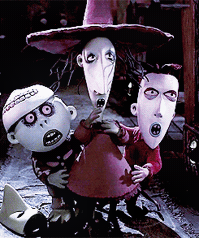 A Group Of Nightmare Before Christmas Characters Including A Witch GIF