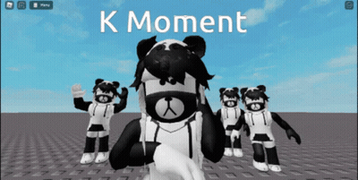 A Group Of Panda Bears Are Standing In Front Of A Sign That Says " K Moment " GIF