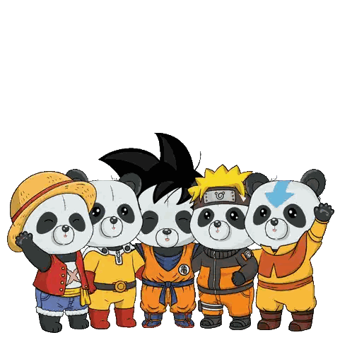 A Group Of Panda Bears Standing Next To Each Other Sticker