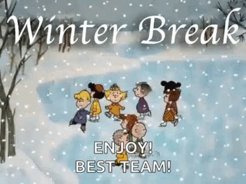 A Group Of Peanuts Characters Are Ice Skating On A Snowy Rink . GIF