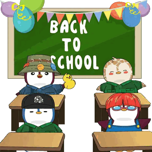 A Group Of Penguins Sit In Front Of A Blackboard That Says Back To School Sticker