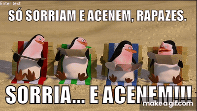 A Group Of Penguins Sitting On A Beach With The Words So Sorriram E Acenem Rapazes Written Above Them GIF