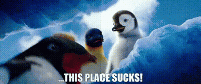 A Group Of Penguins Standing Next To Each Other On Top Of A Snow Covered Iceberg . GIF