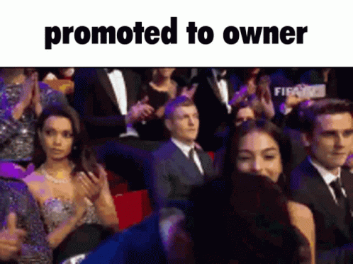 A Group Of People Applauding With The Words Promoted To Owner Below Them GIF