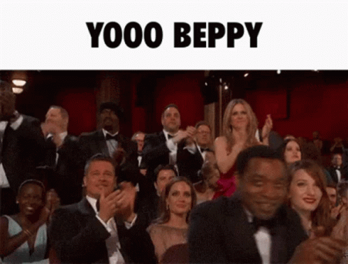 A Group Of People Applauding With The Words Yooo Beppy Written Above Them GIF