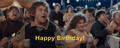A Group Of People Are Celebrating A Birthday With The Words " Happy Birthday " On The Bottom GIF