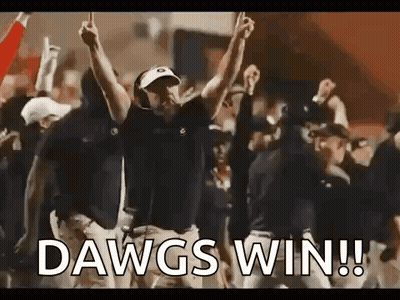 A Group Of People Are Celebrating A Football Game With Their Hands In The Air . GIF