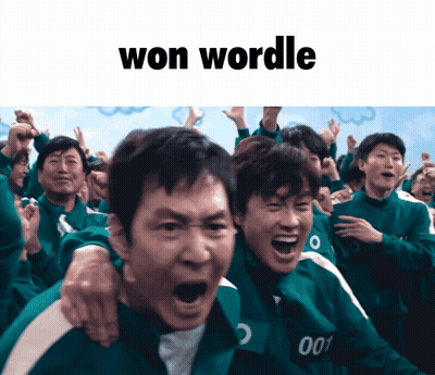 A Group Of People Are Celebrating With The Words Won Wordle GIF