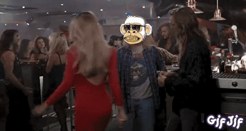A Group Of People Are Dancing In A Bar With A Gif Jif Written On The Bottom GIF