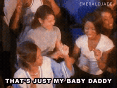 A Group Of People Are Dancing In A Crowd And One Of Them Is Saying That 'S Just My Baby Daddy . GIF