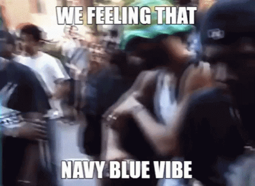 A Group Of People Are Dancing In A Crowd And The Caption Says We Feeling That Navy Blue Vibe . GIF