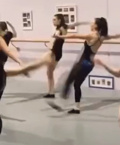 A Group Of People Are Dancing In A Dance Studio . GIF