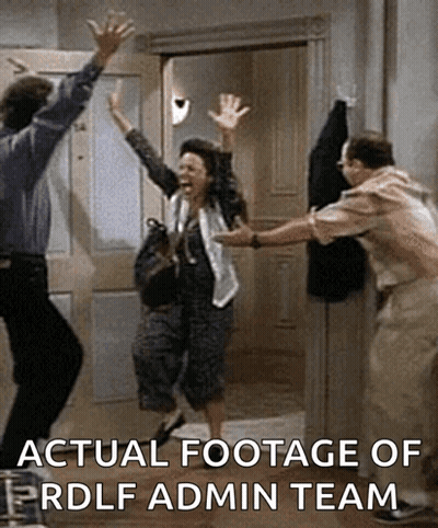 A Group Of People Are Dancing In A Hallway With The Caption " Actual Footage Of Rdlf Admin Team " GIF