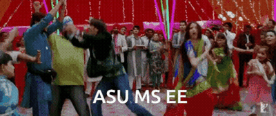 A Group Of People Are Dancing In A Room With A Sign That Says Asu Ms Ee GIF