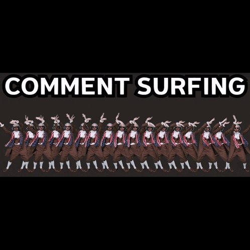 A Group Of People Are Dancing In A Row And The Words Comment Surfing Are On The Bottom GIF