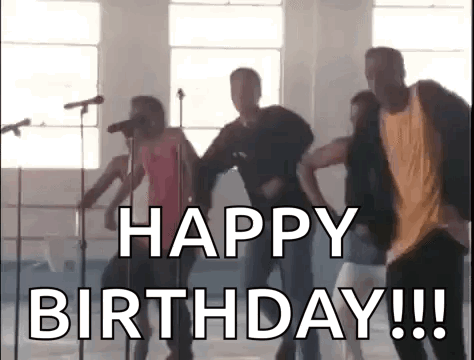 A Group Of People Are Dancing In Front Of A Microphone And Singing . GIF