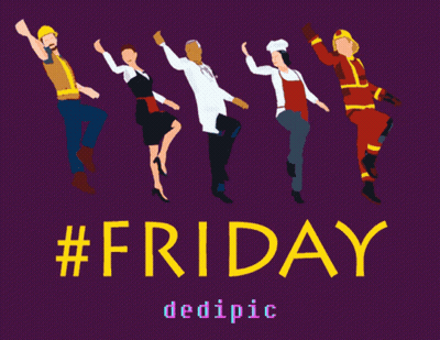 A Group Of People Are Dancing In Front Of The Words #Friday Dedipic GIF
