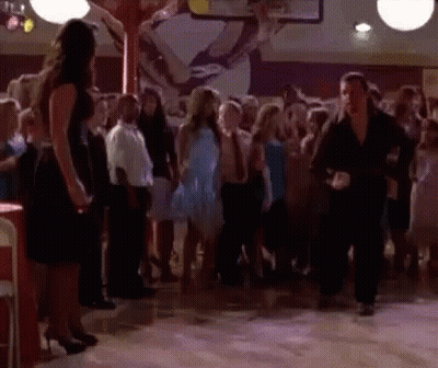 A Group Of People Are Dancing On A Dance Floor In A Room . GIF