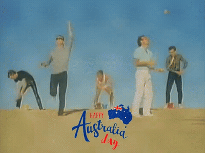 A Group Of People Are Dancing On A Sand Dune With The Words Happy Australia Day On The Bottom GIF
