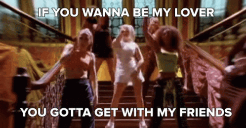 A Group Of People Are Dancing On A Set Of Stairs With A Caption That Says If You Wanna Be My Lover GIF