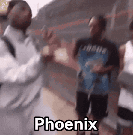 A Group Of People Are Dancing With The Word Phoenix Written On The Bottom GIF