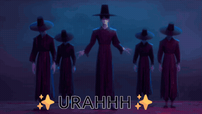 A Group Of People Are Dancing With The Word Urahhh Behind Them GIF