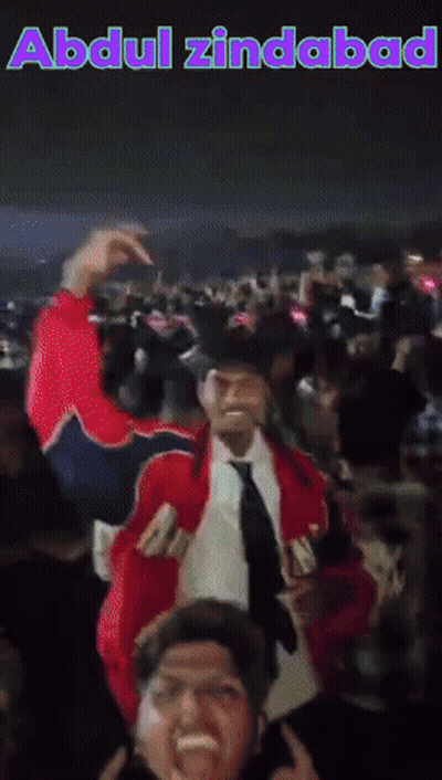 A Group Of People Are Dancing With The Words Abdul Zindabad Written Above Them GIF