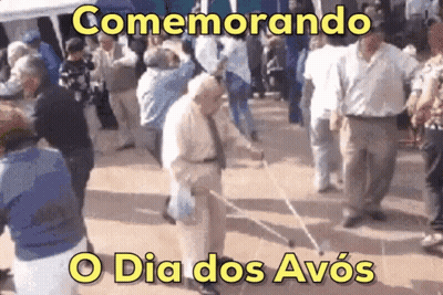A Group Of People Are Dancing With The Words Comemorando O Dia Dos Avos On The Bottom GIF