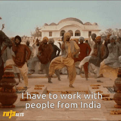 A Group Of People Are Dancing With The Words I Have To Work With People From India On The Bottom GIF